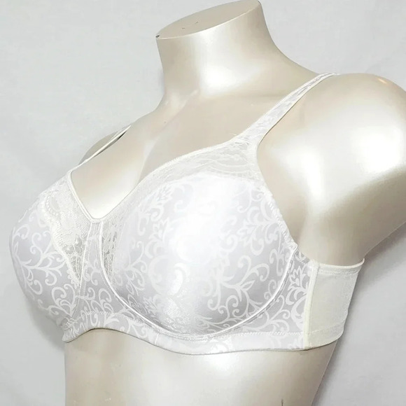40C Exquisite Form 2506 Jacquard Satin & Lace Soft Cup Wire Free Bra White NWOT - Picture 2 of 3